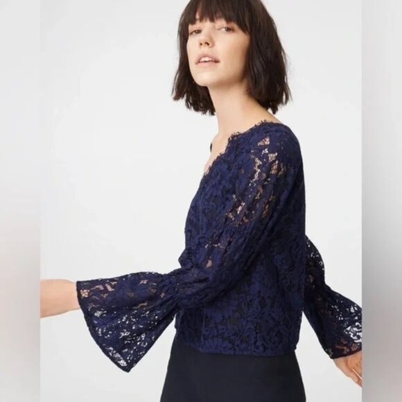 Club Monaco Tops - New Club Monaco Jarne Navy Blue Lace V-Neck Blouse